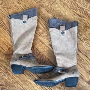 Born Two-Tone Tan and Brown Heeled Boots